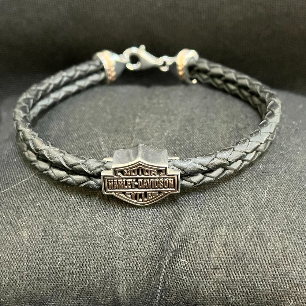 HARLEY DAVIDSON SILVER & ROSE GOLD PLATED LEATHER BRACELET